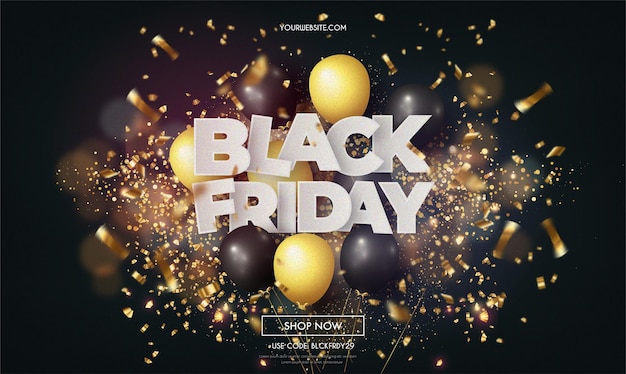 Gratis vector black friday-uitverkoop met realistische 3d-ballonnen en bokeh-explosieachtergrond