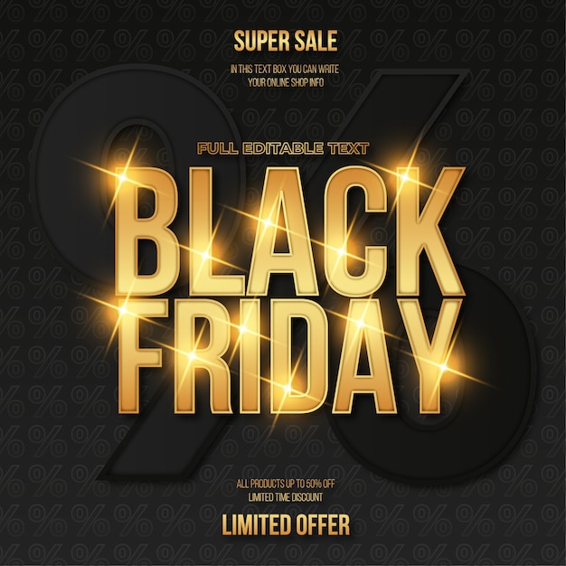 Gratis vector black friday-verkoopbanner met gouden teksteffect