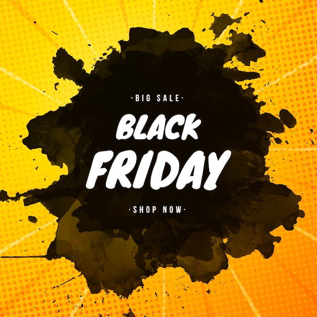 Black friday-verkoopbanner met verfspatten en halftone achtergrond