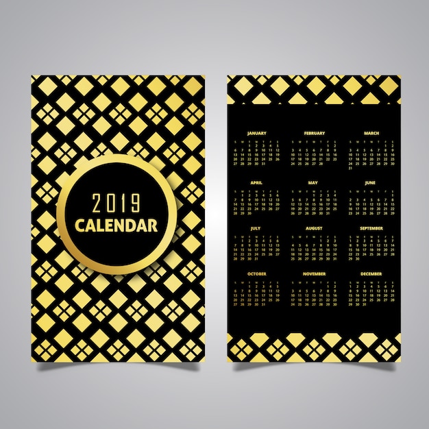 Black & golden 2019 pattern calendar designs