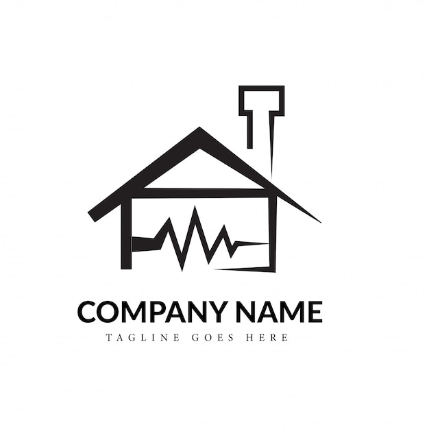 Black & White Home en Heartbeat Line Art Logo Concept