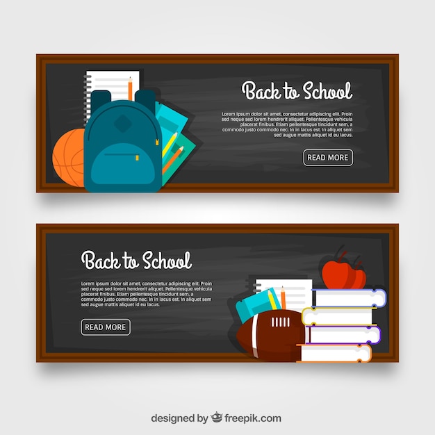 Gratis vector blackboard banners met vlak ontwerp