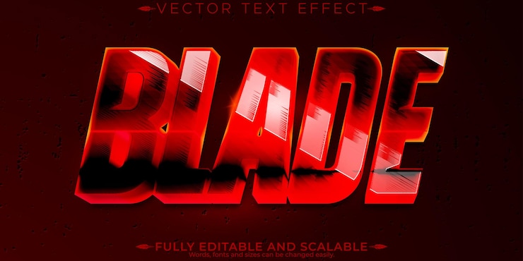 Gratis Vector blade tekst effect bewerkbaar zwaard en scherpe aanpasbare lettertype stijl
