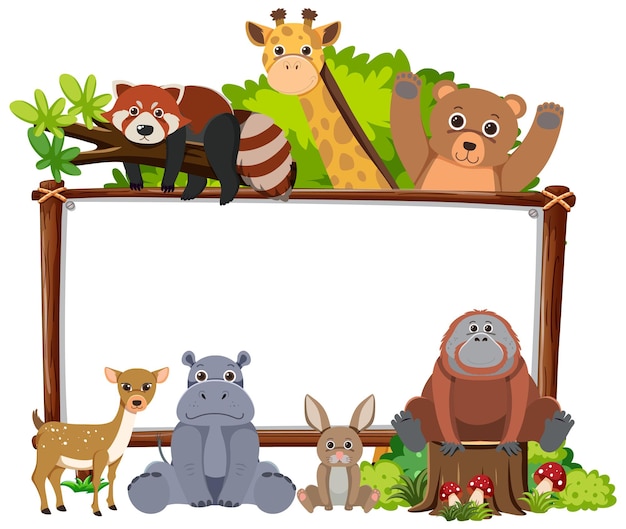 Gratis vector blanco bord met wilde dieren