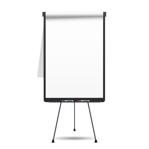 Blanco flip-over. Whiteboard en leeg papier, presentatie en seminar,