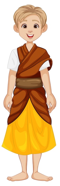 Gratis vector blanke man in zuidoost-aziatische traditionele outfit cartoon
