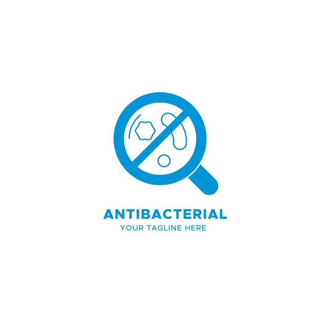 Blauw antibacterieel logo afgebeeld