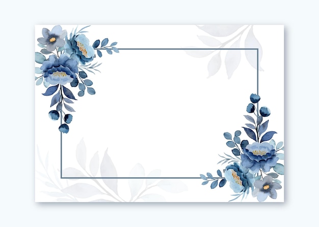 Gratis vector blauw bloemenkader met waterverf