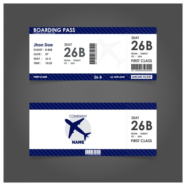 Blauw boarding pass template