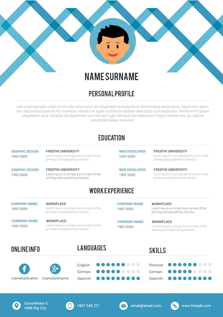 Gratis vector blauw creatieve resume template