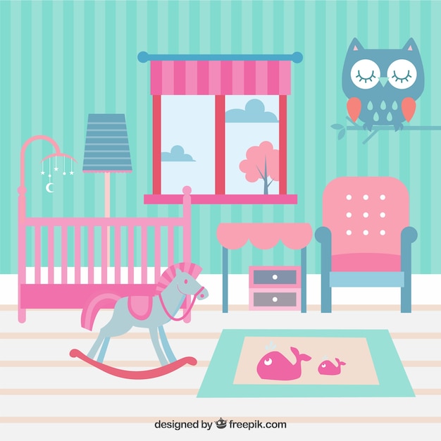 Gratis vector blauw en roze kamer voor de baby