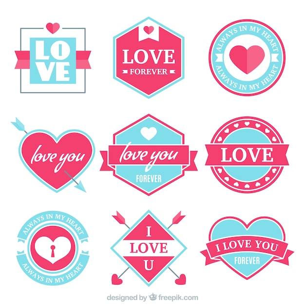 Blauw en roze romantische stickers