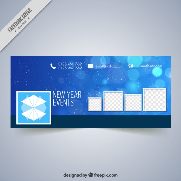 Gratis vector blauw facebook omslag met bokeh-effect