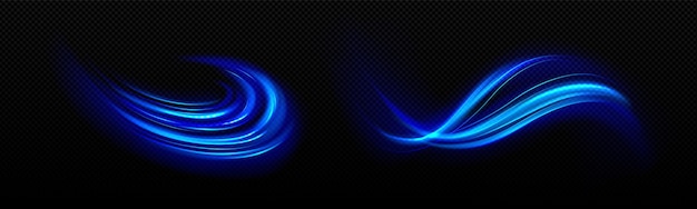 Blauw licht golvende neonelementen met swoosh-effect