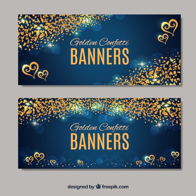 Blauw luxe banners met gouden confetti