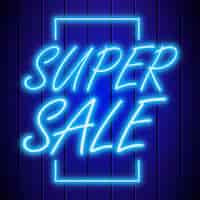 Gratis vector blauw neon super verkoop bord