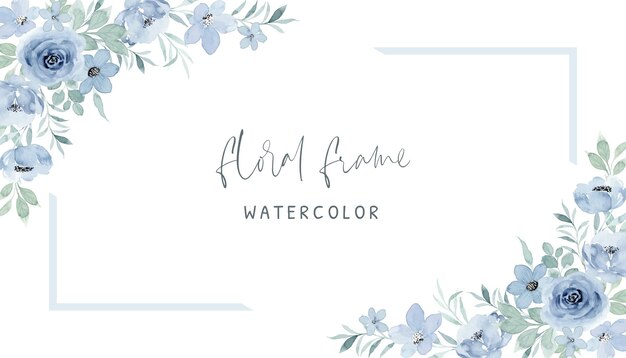 Blauw roze bloemkader met waterverf