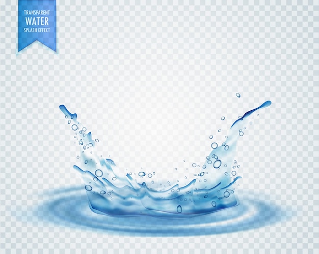 Gratis vector blauw water splash met rimpelingen op een transparante achtergrond