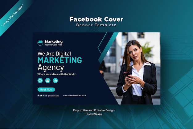 Gratis vector blauw zwart digitaal marketingbureau facebook-omslag