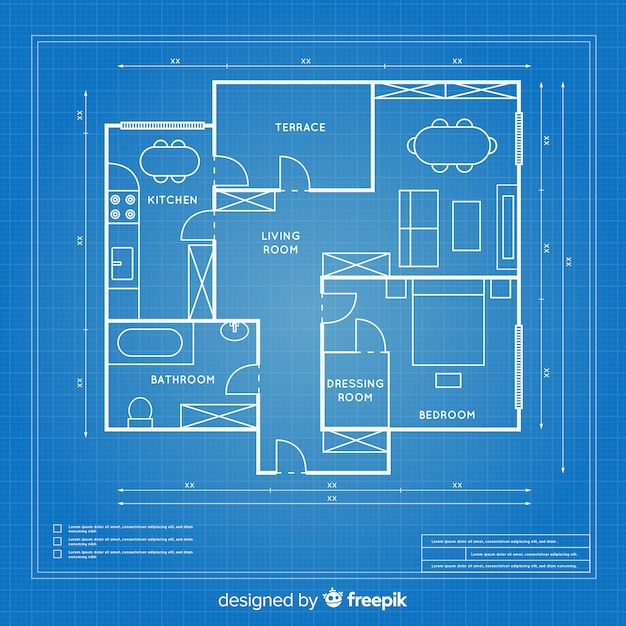 Gratis vector blauwdruk ontwerpplan van een huis