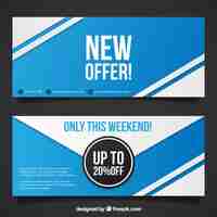 Gratis vector blauwe abstracte aanbod banners