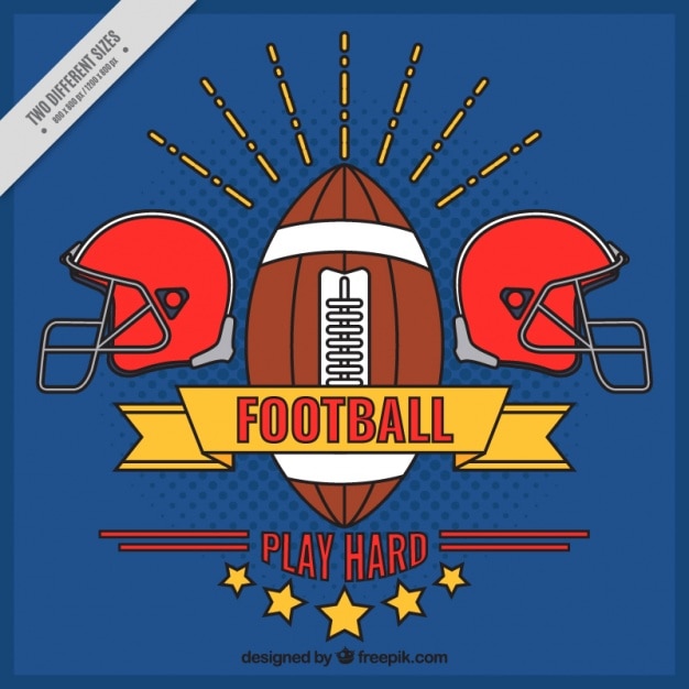 Gratis vector blauwe achtergrond met de hand getekende american football kenteken