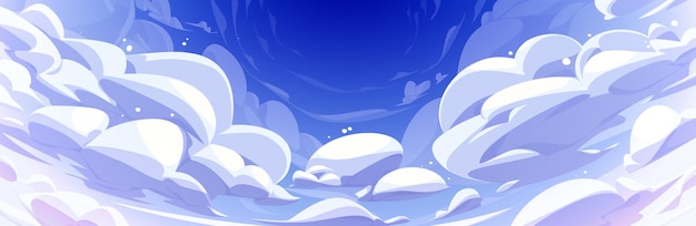 Gratis vector blauwe anime hemel achtergrond met pluizige wolken