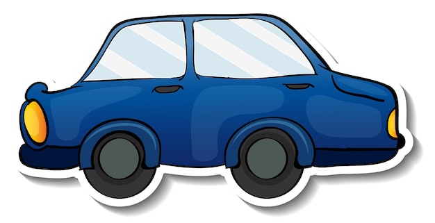 Gratis vector blauwe auto cartoon sticker op witte achtergrond