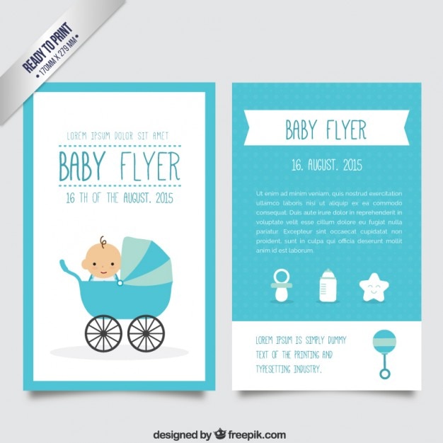 Gratis vector blauwe baby flyer