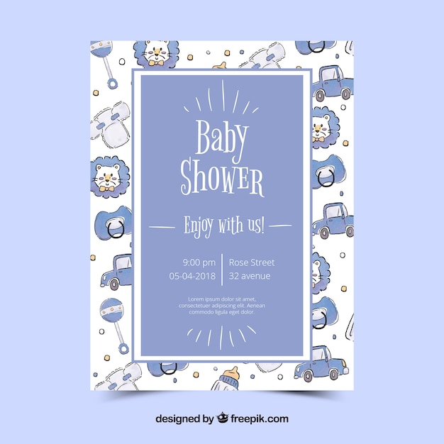 Blauwe baby shower uitnodigingssjabloon