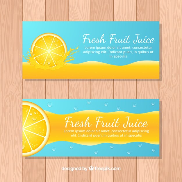 Blauwe banners met jus d&#39;orange