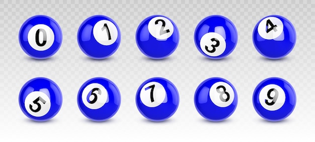 Blauwe biljartballen met nummers van nul tot negen