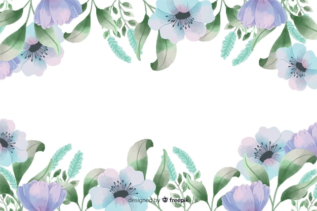 Gratis vector blauwe bloemenframe achtergrond met waterverfontwerp