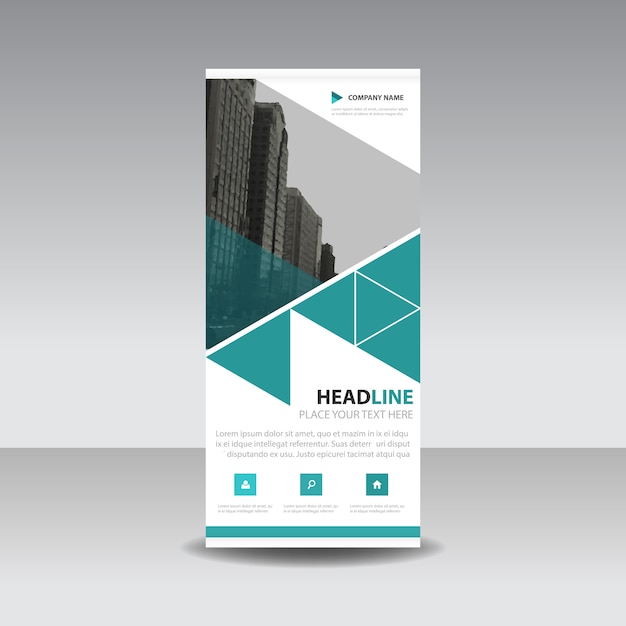 Blauwe creatieve roll-up banner sjabloon driehoek