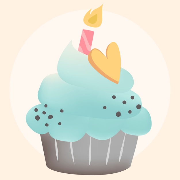 Gratis vector blauwe cupcakevector met een kaars