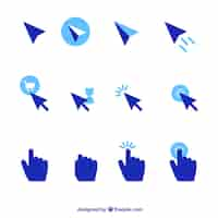 Gratis vector blauwe cursor ingesteld