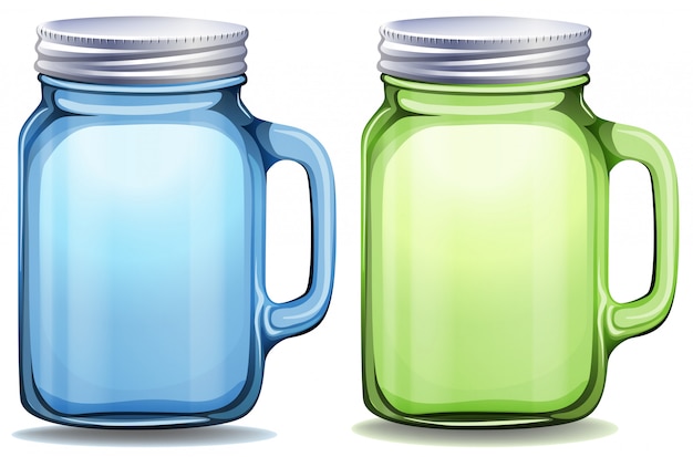 Gratis vector blauwe en groene potten met aluminium deksels