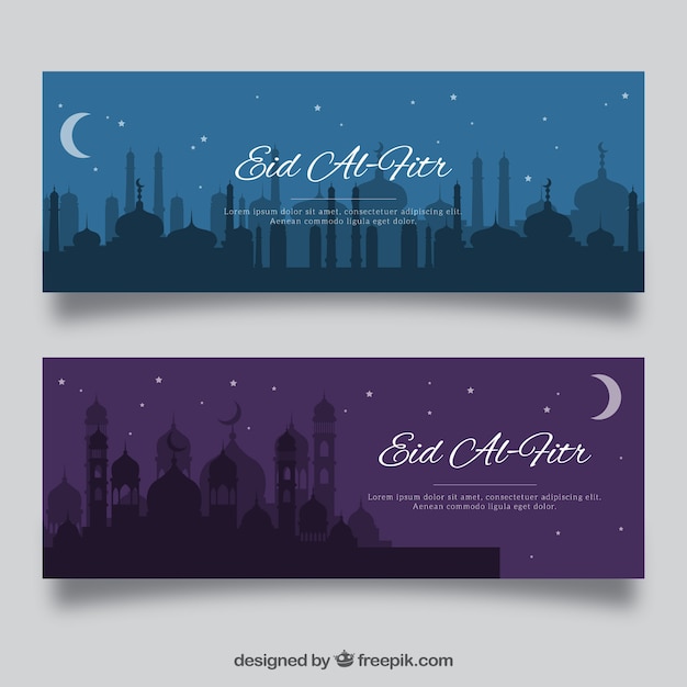 Blauwe en paarse eid al fitr banner