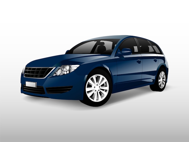 Gratis Vector blauwe hatchbackauto die op witte vector wordt geïsoleerd