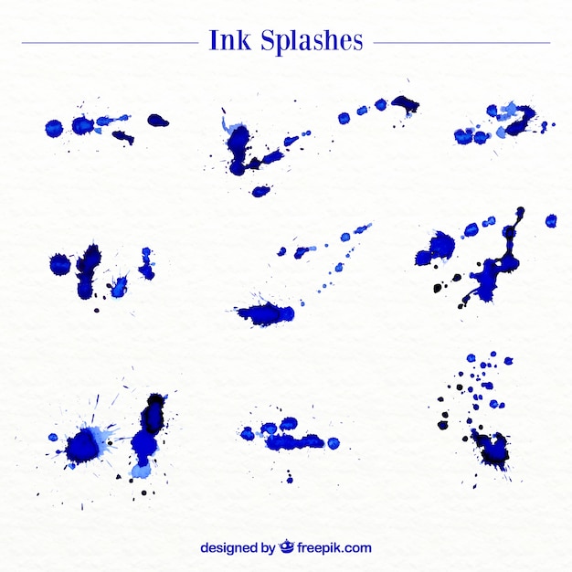 Gratis vector blauwe inkt spatten ingesteld