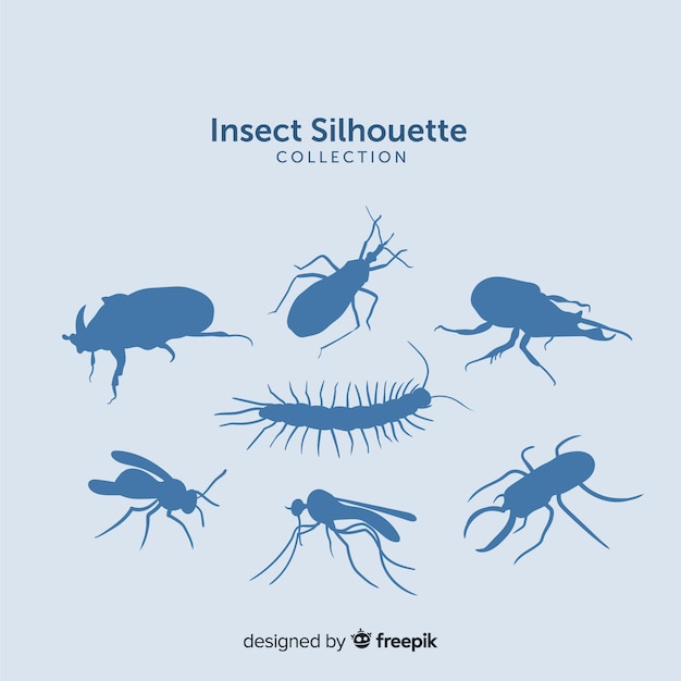 Gratis vector blauwe insecten silhouetten collectie