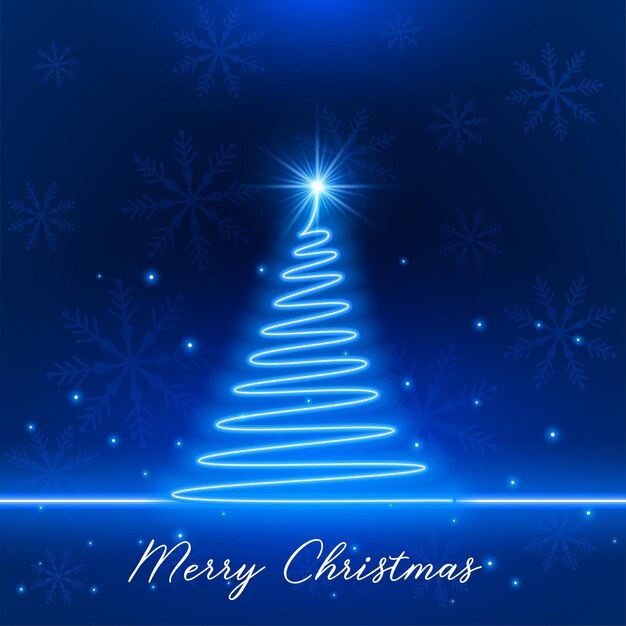 Blauwe kerstboom in neonstijl met gloeiende ster