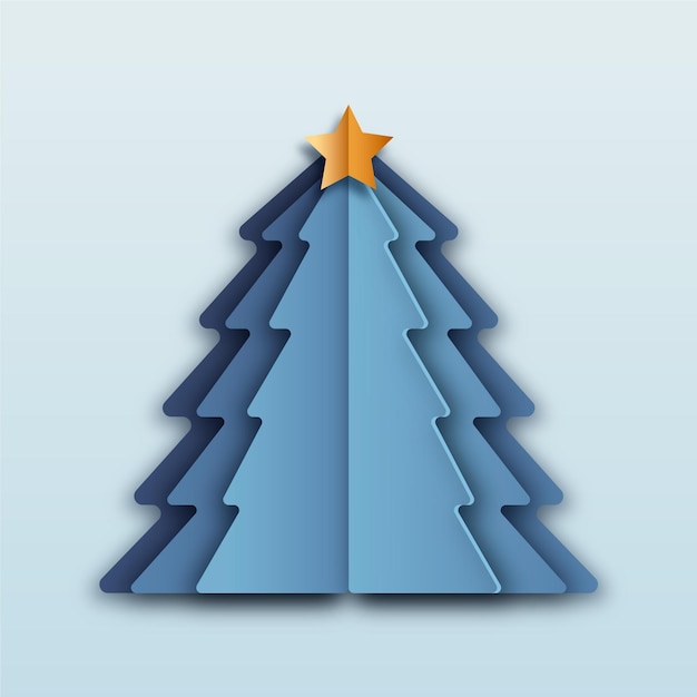 Gratis vector blauwe kerstboom in papieren stijl