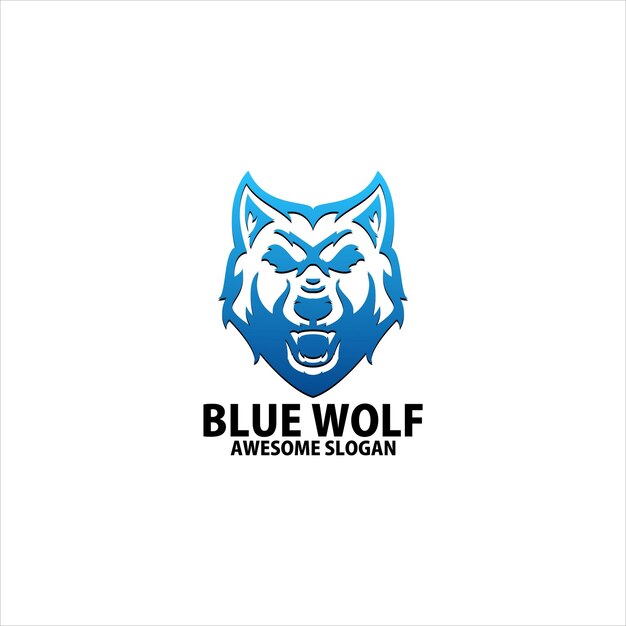 Blauwe kop wolf logo ontwerp kleurverloop lijntekeningen