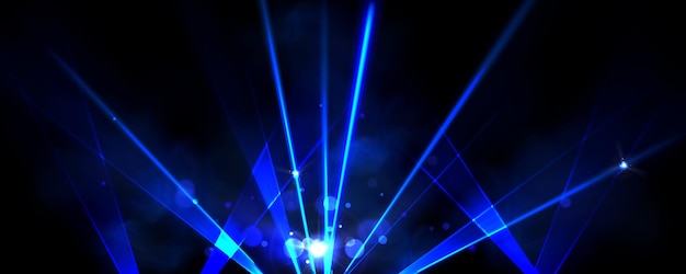 Gratis vector blauwe lasershow lichtbundel effect voor disco party vector achtergrond nachtclub abstracte heldere straal met rook schittering knipperen en gloed rand entertainment arena festival of concert lichter textuur