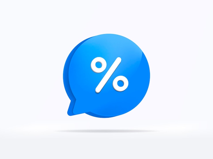 Gratis Vector blauwe melding procent pictogram aandacht sms teken en internetbericht. 3d-weergave.