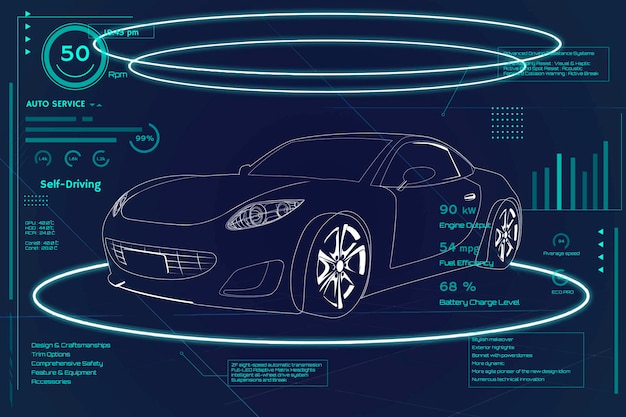 Gratis vector blauwe neon sportwagen infographic