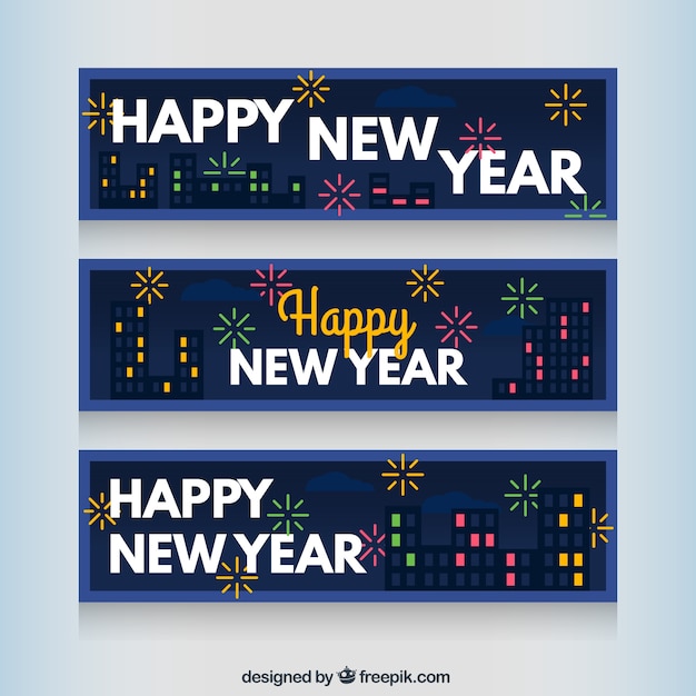 Gratis vector blauwe nieuwe jaar banners