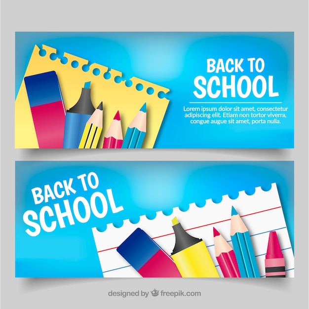 Gratis vector blauwe terug naar school banners