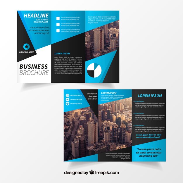 Blauwe trifold brochure sjabloon